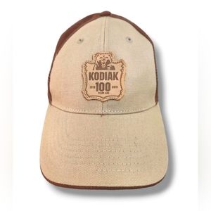 Kodiak 100 Leather Patch Est 1910 Hat Beige Brown Strapback Baseball Cap